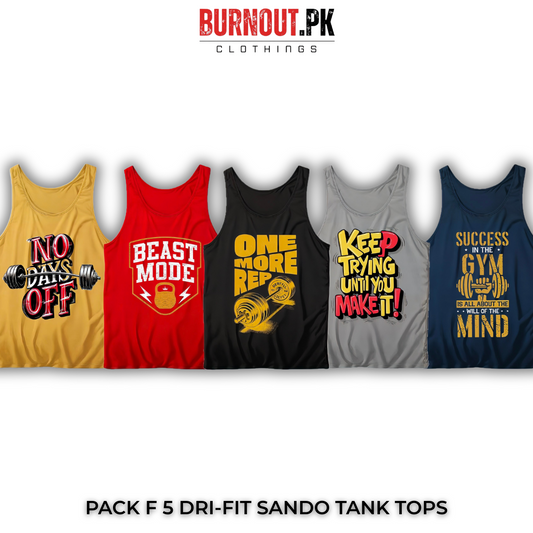 Pack of 5 Printed Gym Sando Tanks