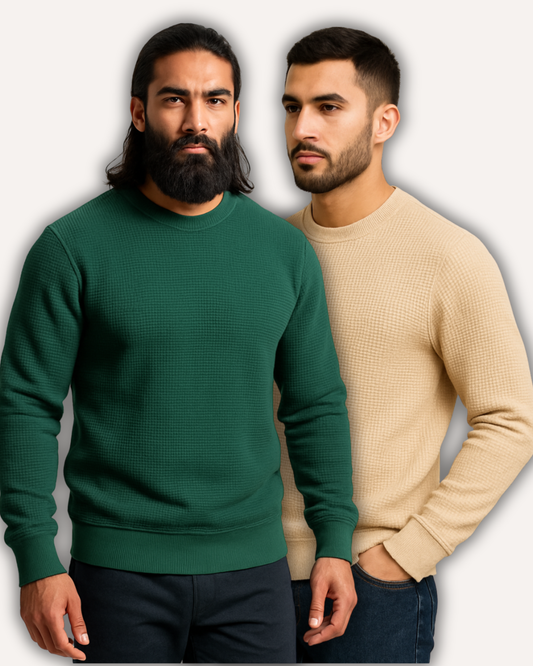 Pack of 2 Waffle-Knitted Sweatshirts