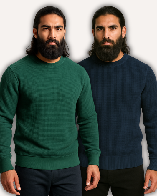 Pack of 2 Waffle-Knitted Sweatshirts