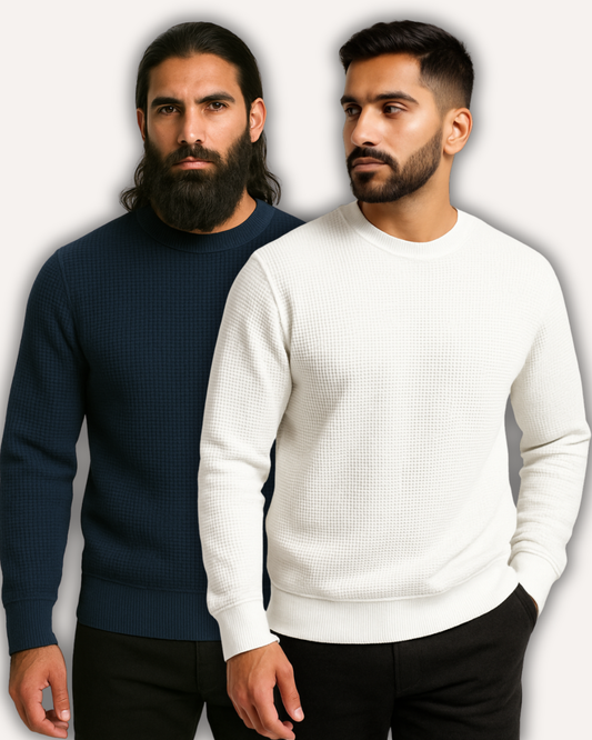Pack of 2 Waffle-Knitted Sweatshirts