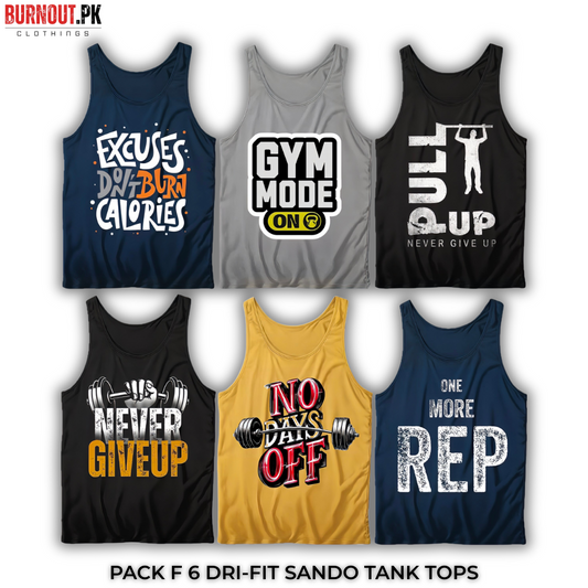 Pack of 6 Printed Gym Sando Tanks