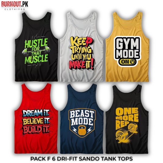 Pack of 6 Printed Gym Sando Tanks