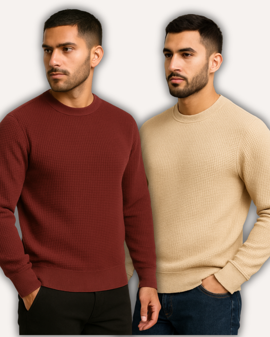 Pack of 2 Waffle-Knitted Sweatshirts