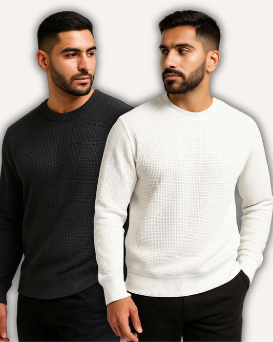 Pack of 2 Waffle-Knitted Sweatshirts