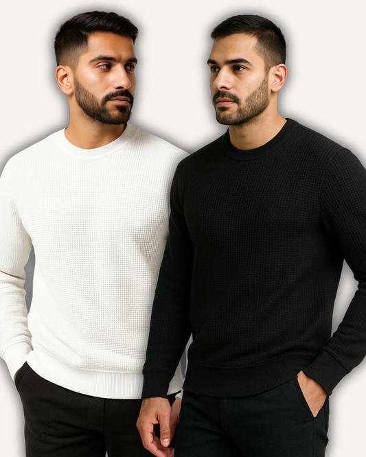 Pack of 2 Waffle-Knitted Sweatshirts