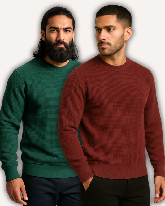 Pack of 2 Waffle-Knitted Sweatshirts