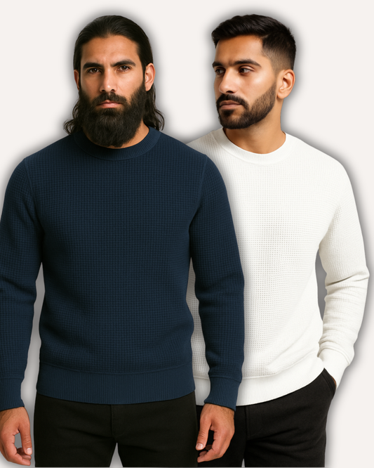 Pack of 2 Waffle-Knitted Sweatshirts