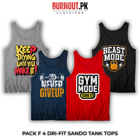 Pack of 4 Printed Gym Sando Tanks