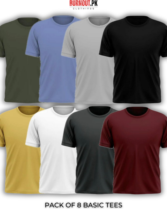 Pack of 8 Plain Half sleeves T-Shirt