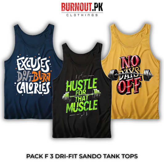 Pack of 3 Printed Gym Sando Tanks