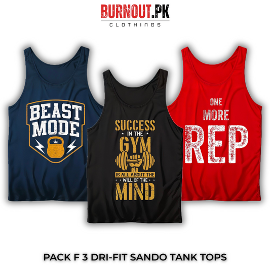 Pack of 3 Printed Gym Sando Tanks