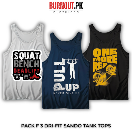 Pack of 3 Printed Gym Sando Tanks