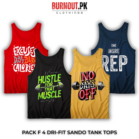 Pack of 4 Printed Gym Sando Tanks