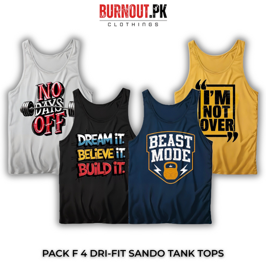 Pack of 4 Printed Gym Sando Tanks