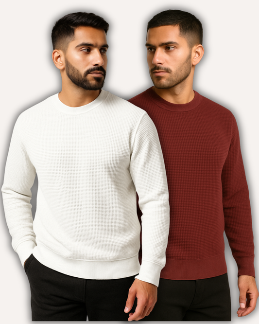 Pack of 2 Waffle-Knitted Sweatshirts