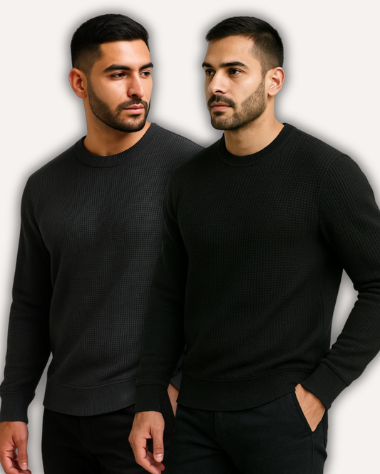 Pack of 2 Waffle-Knitted Sweatshirts