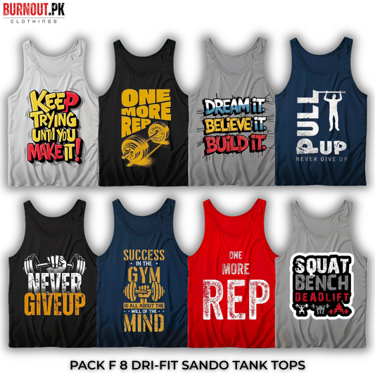 Pack of 8 Printed Gym Sando Tanks