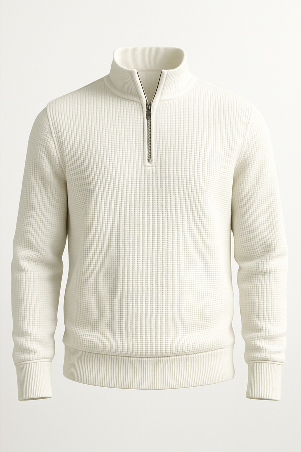 White WaffleZip Mockneck
