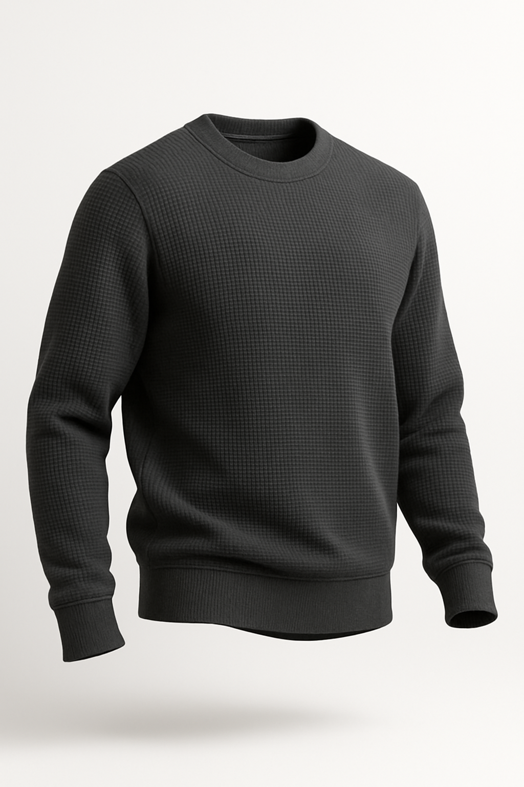 Charcoal Waffle-Knitted Sweatshirt