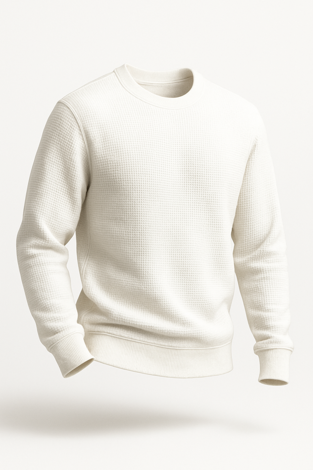 White Waffle-Knitted Sweatshirt