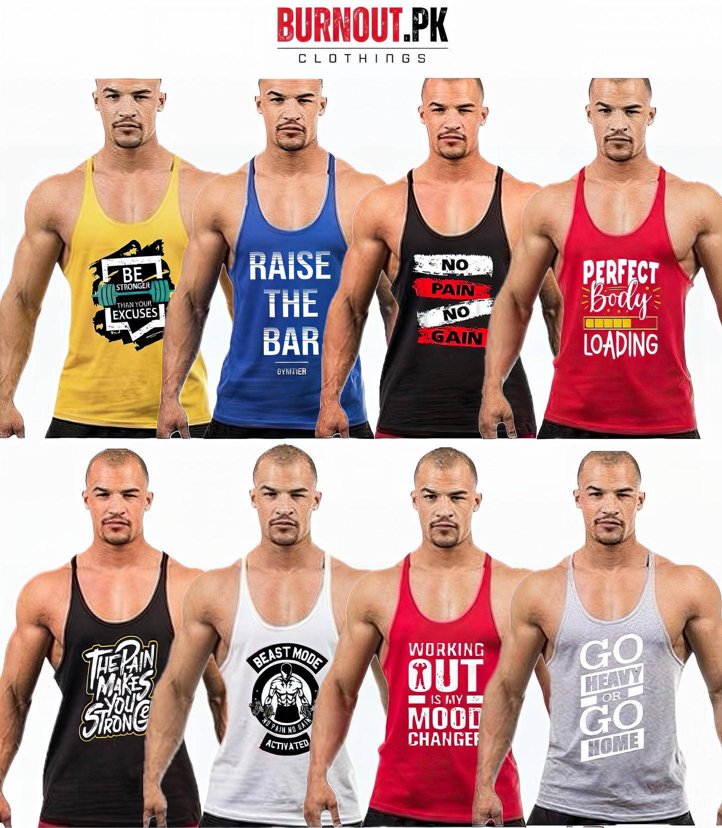 Pack of 8 Printed gym sando tanks