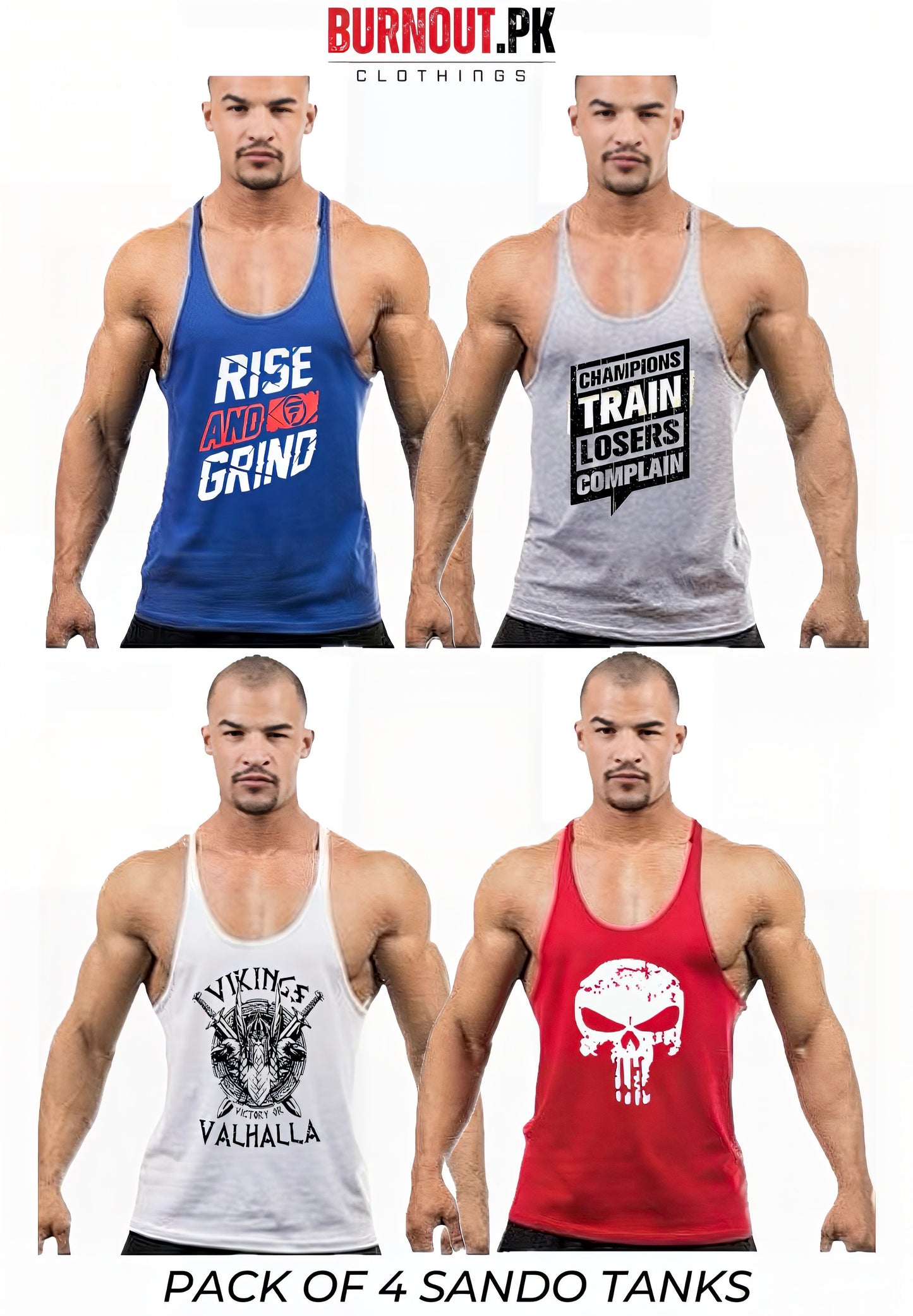 Pack of 4 Printed gym sando tanks