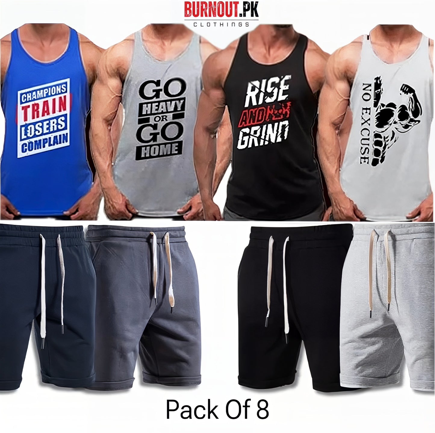 Pack of 8 Deal (4 Printed Sando Tanks & 4 Shorts)