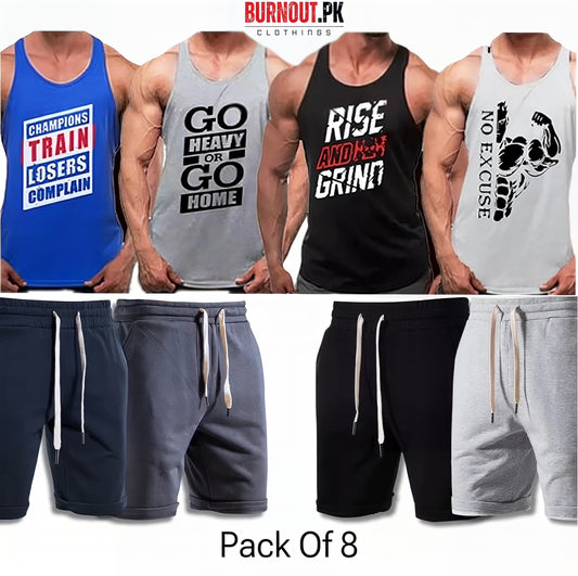 Pack of 8 Deal (4 Printed Sando Tanks & 4 Shorts)