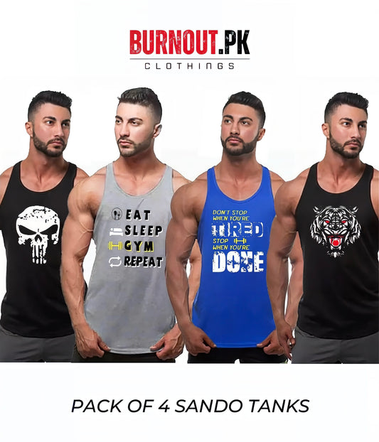 Pack of 4 Printed gym sando tanks 002