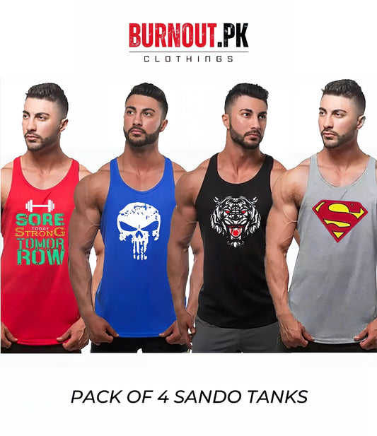 Pack of 4 Printed gym sando tanks 004