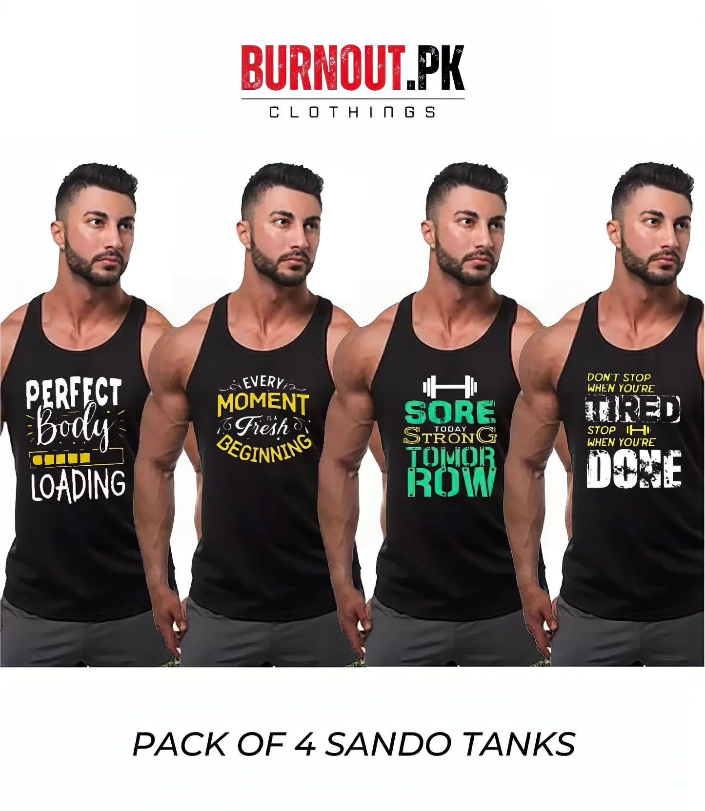 Pack of 4 Printed gym sando tanks 001