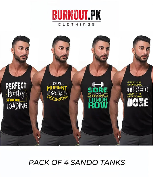 Pack of 4 Printed gym sando tanks 001