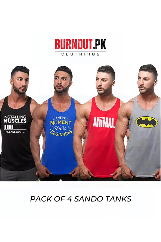 Pack of 4 Printed gym sando tanks 005