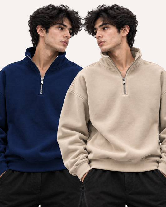 Pack of 2 Premium Fleece Half-Zip Basic Sweatshirts
