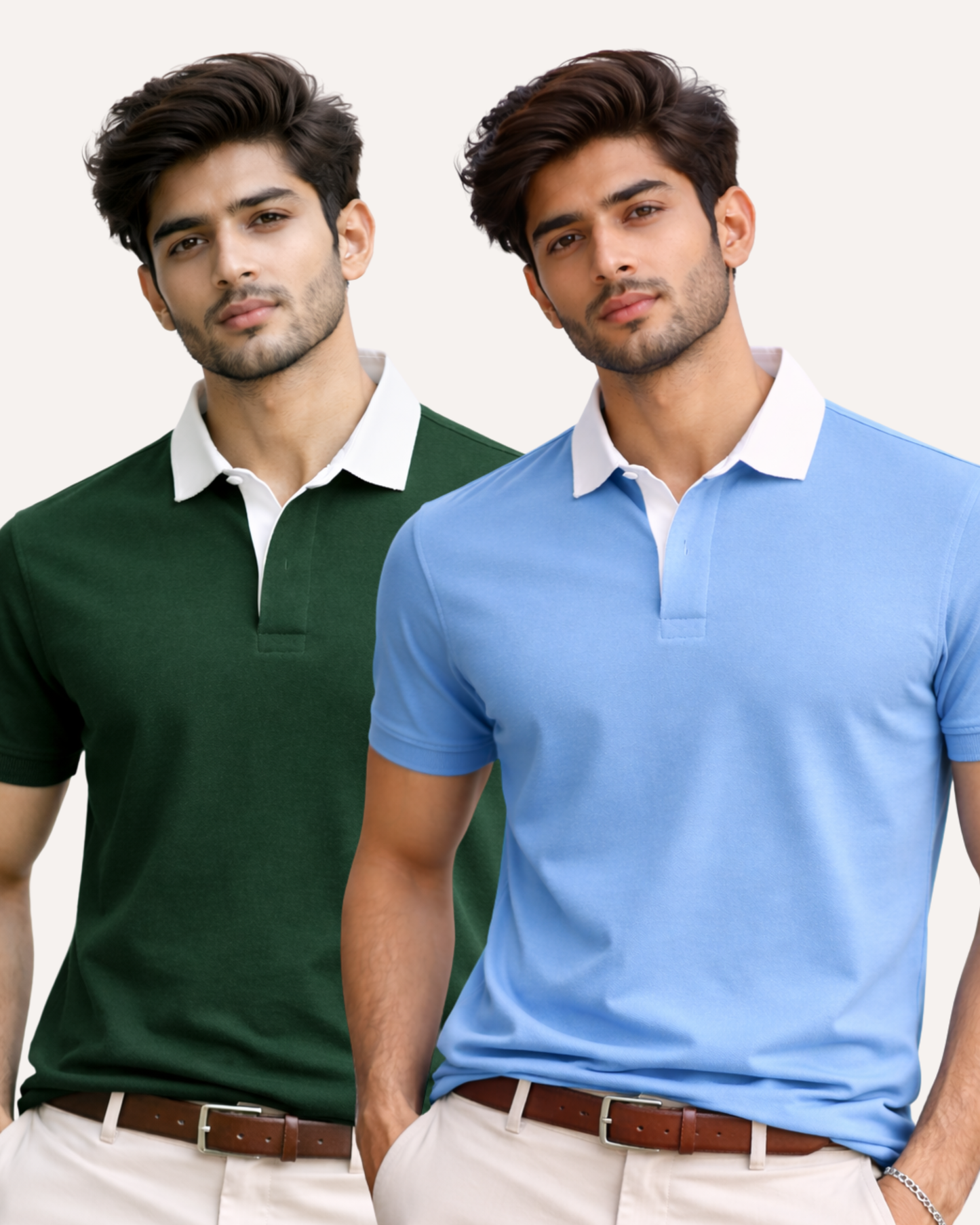 Pack of 2 Two Tone Johnny Collar Polos