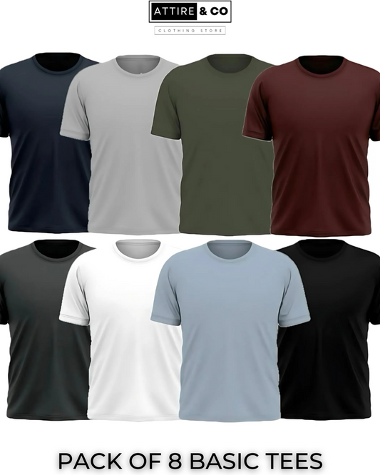 Pack of 8 Plain Half sleeves T-Shirt