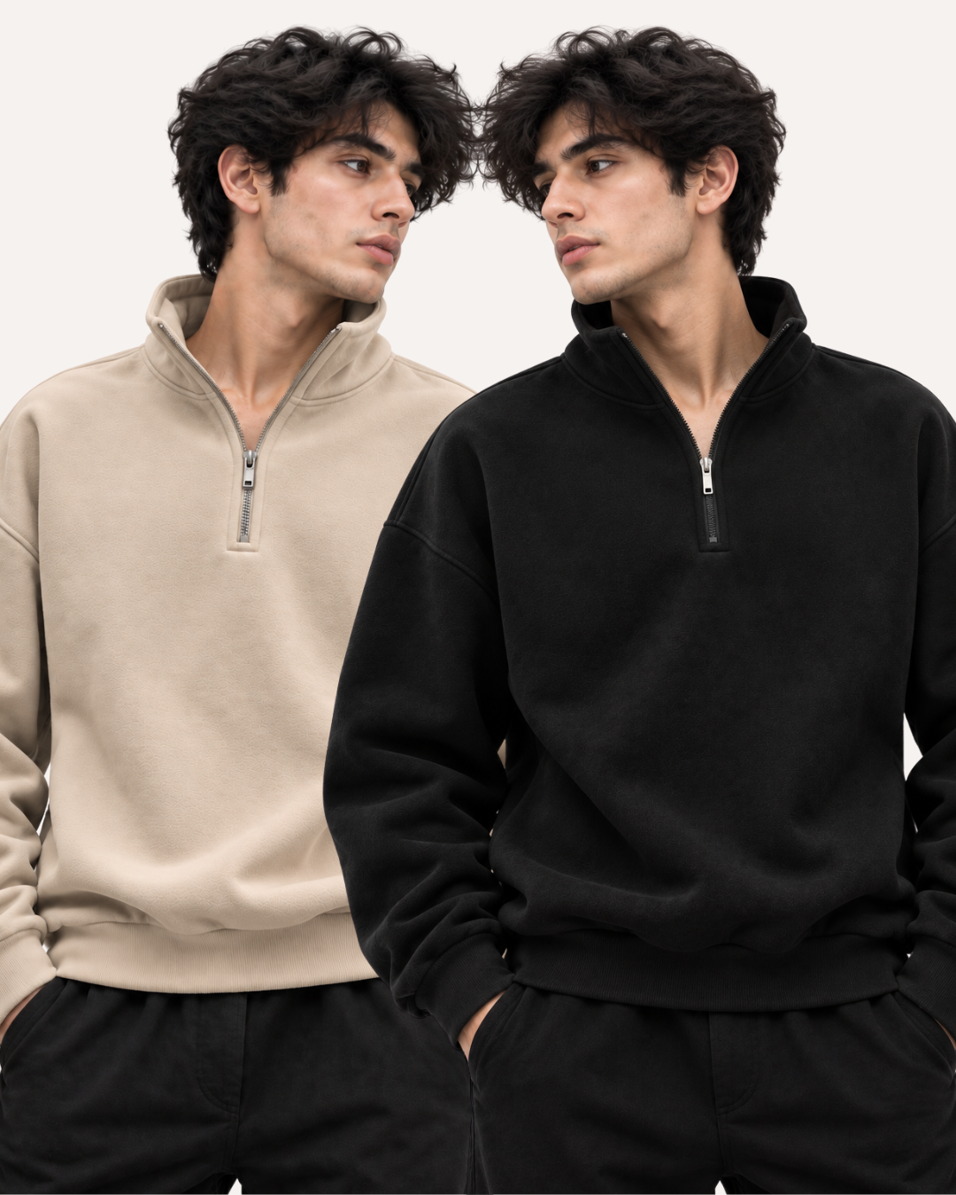Pack of 2 Premium Fleece Half-Zip Basic Sweatshirts