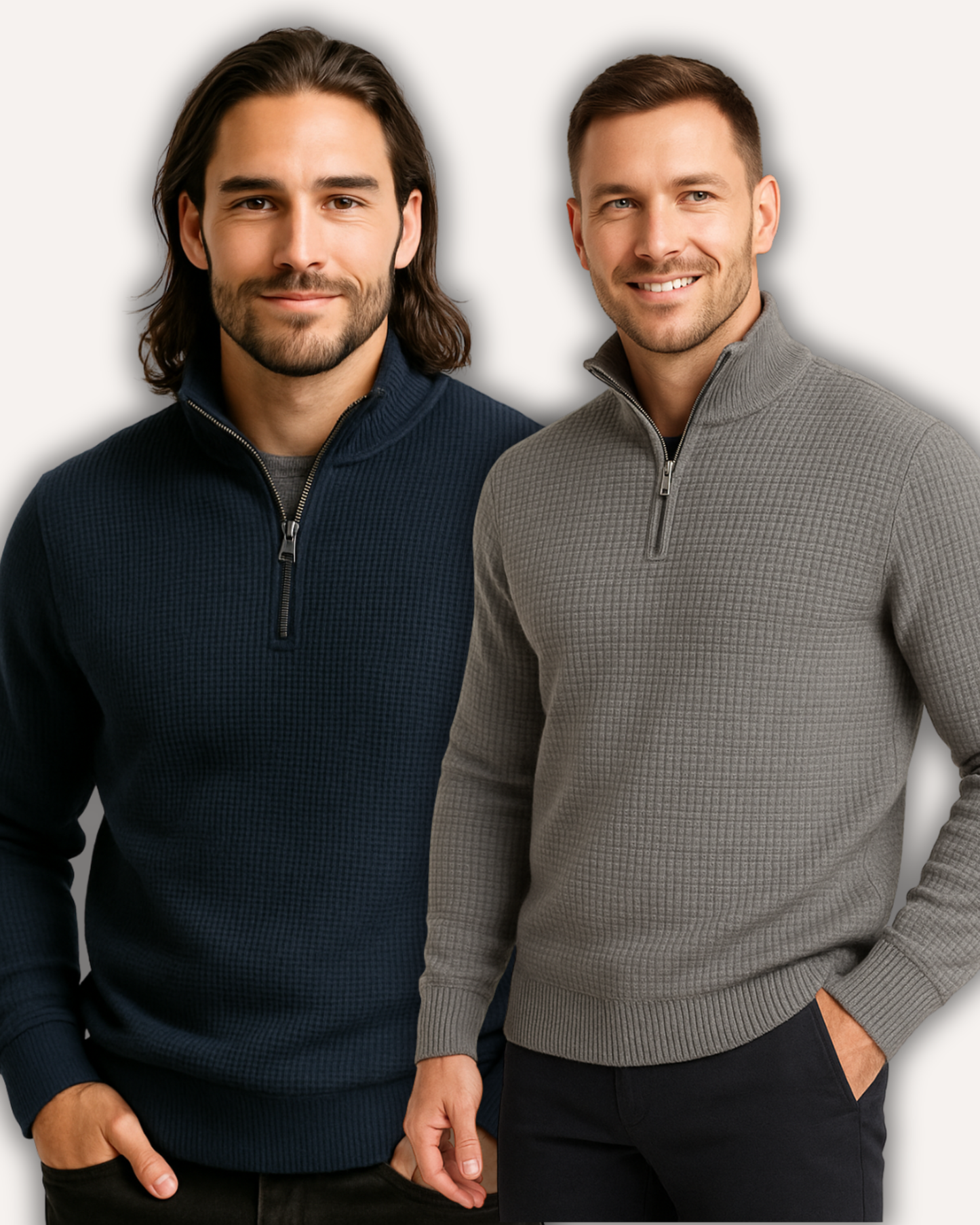 Pack of 2 Grey & Blue WaffleZip Mocknecks