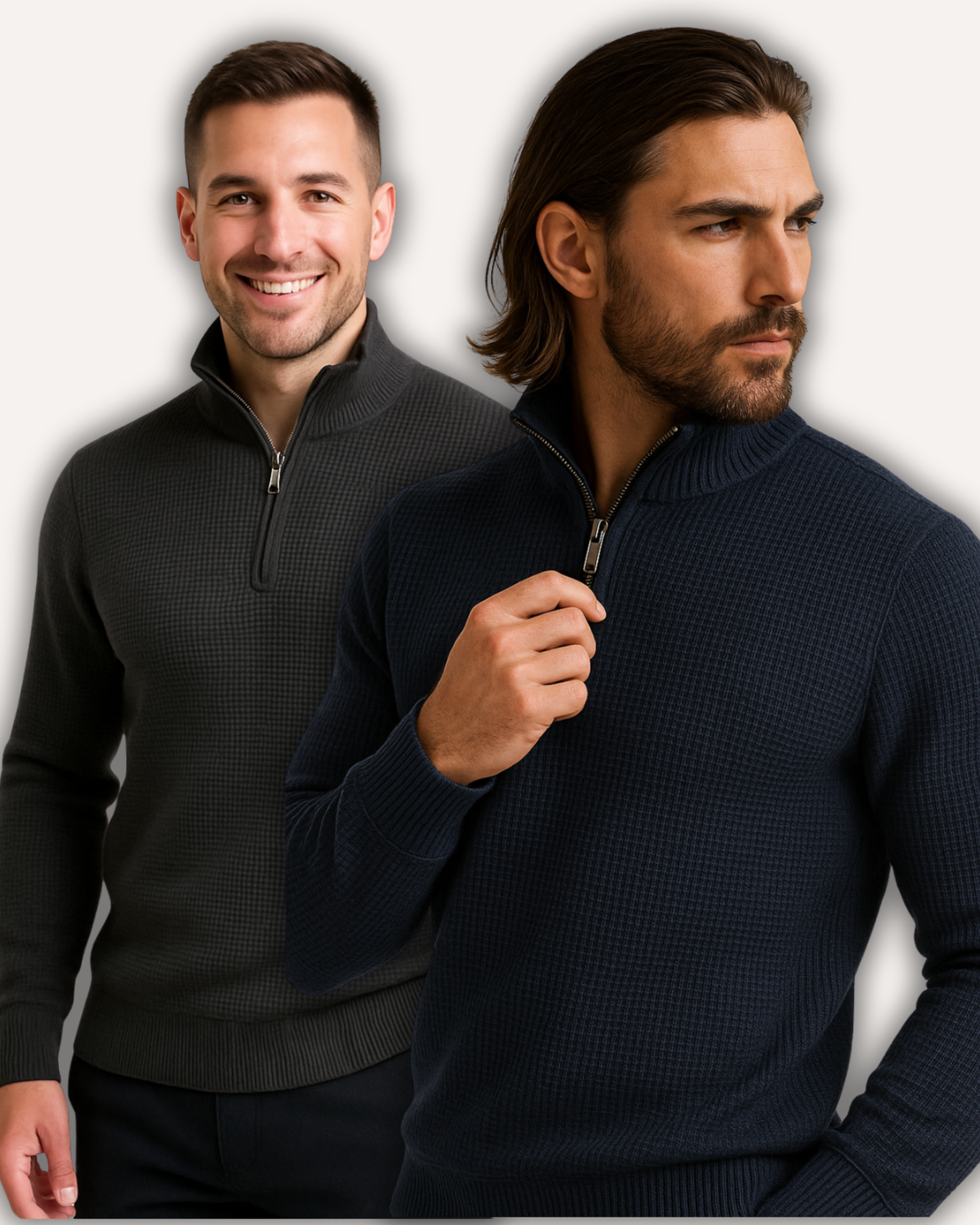 Pack of 2 Blue & Charcoal WaffleZip Mocknecks