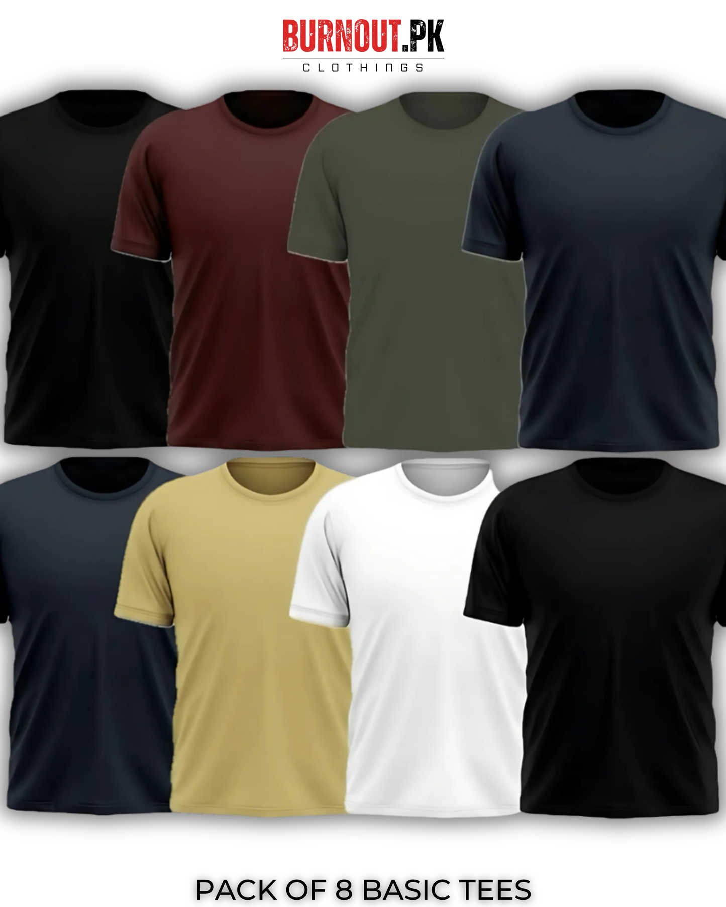 Pack of 8 Plain Half sleeves T-Shirt