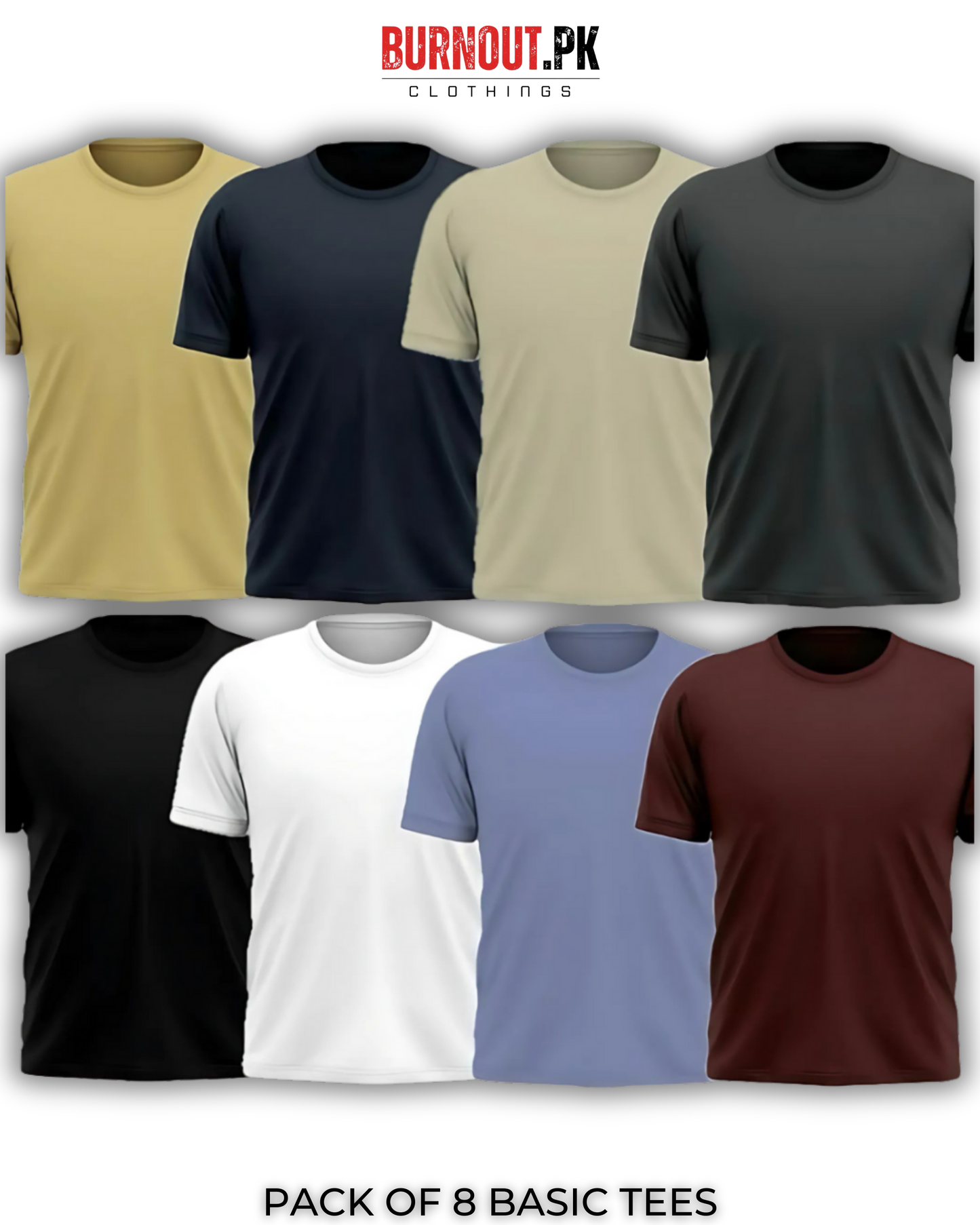 Pack of 8 Plain Half sleeves T-Shirt