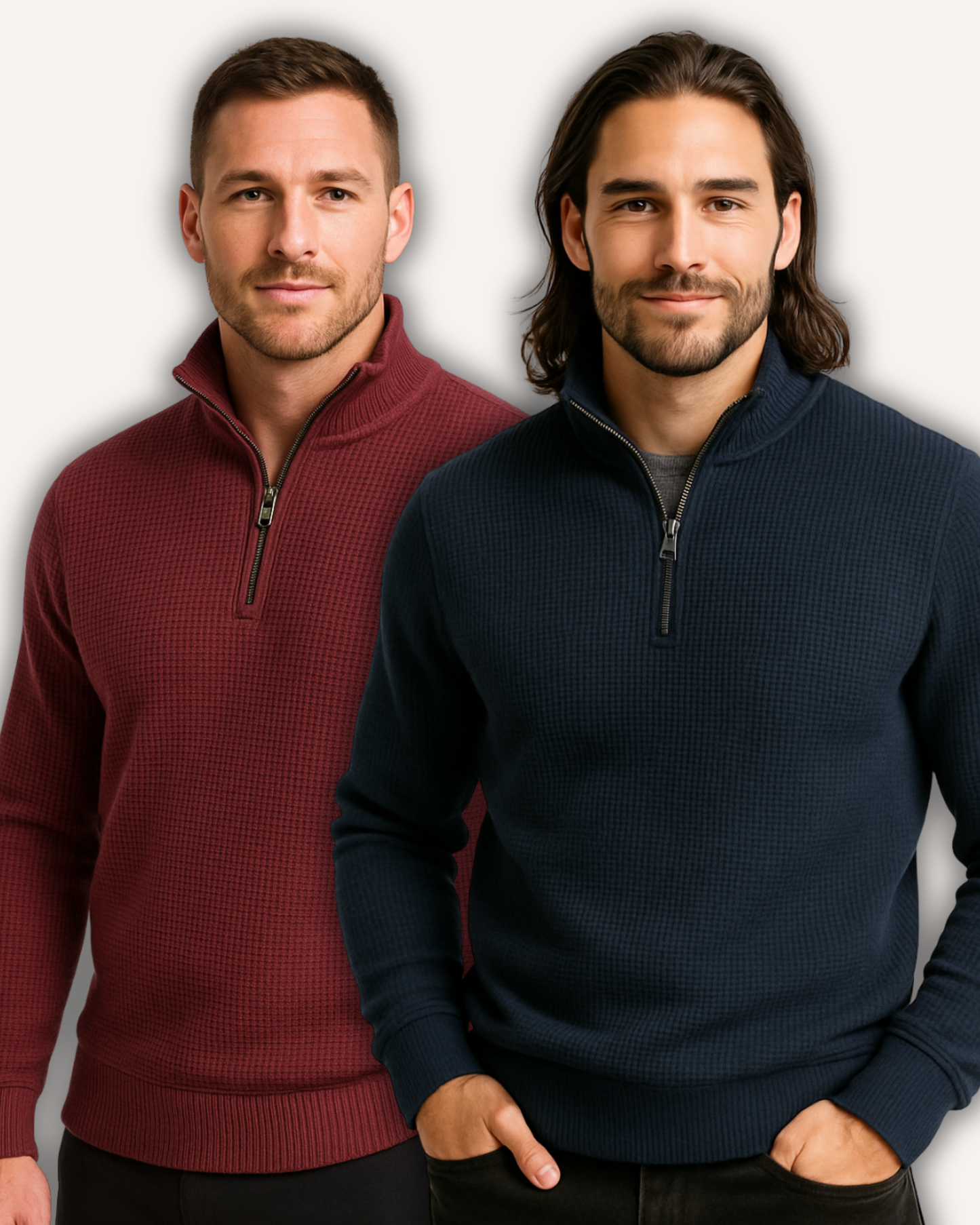 Pack of 2 Blue & Maroon WaffleZip Mocknecks