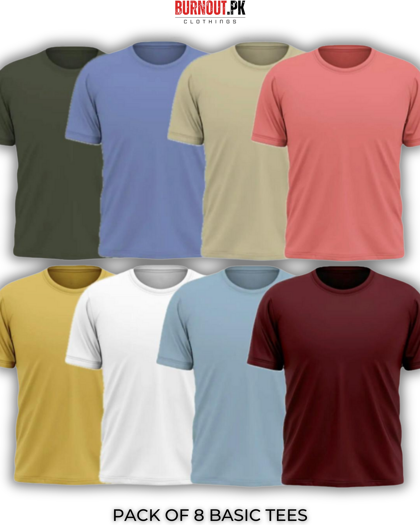 Pack of 8 Plain Half sleeves T-Shirt