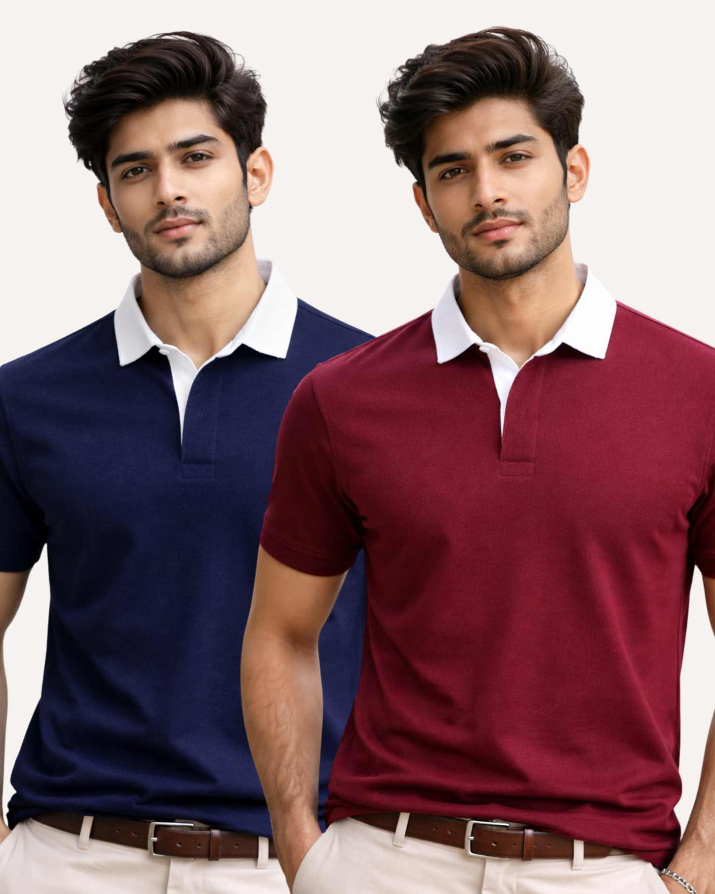 Pack of 2 Two Tone Johnny Collar Polos