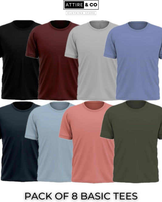 Pack of 8 Plain Half sleeves T-Shirt