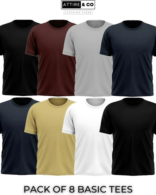 Pack of 8 Plain Half sleeves T-Shirt
