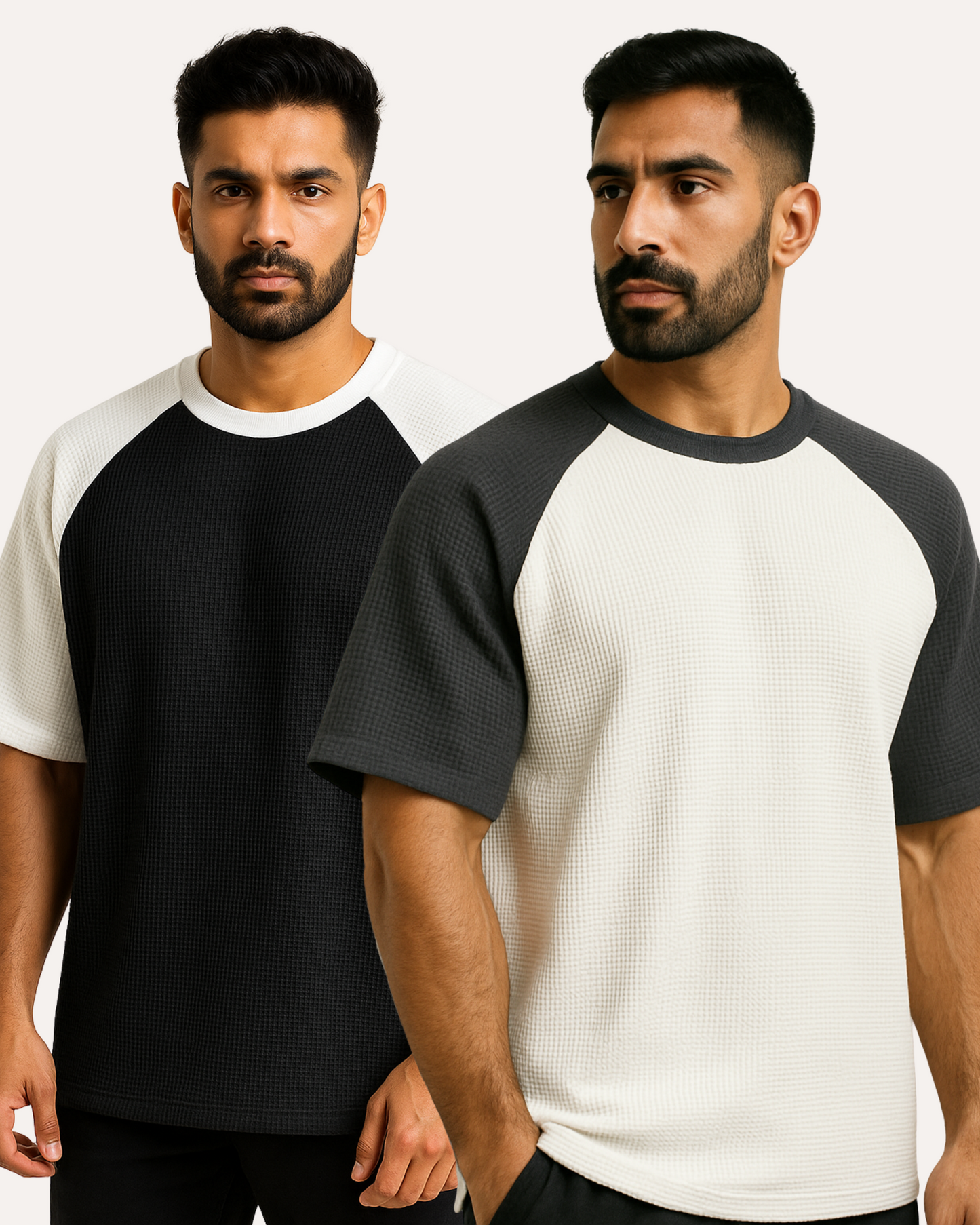 Pack of 2 - Oversized Raglan Waffle Knit T-Shirts