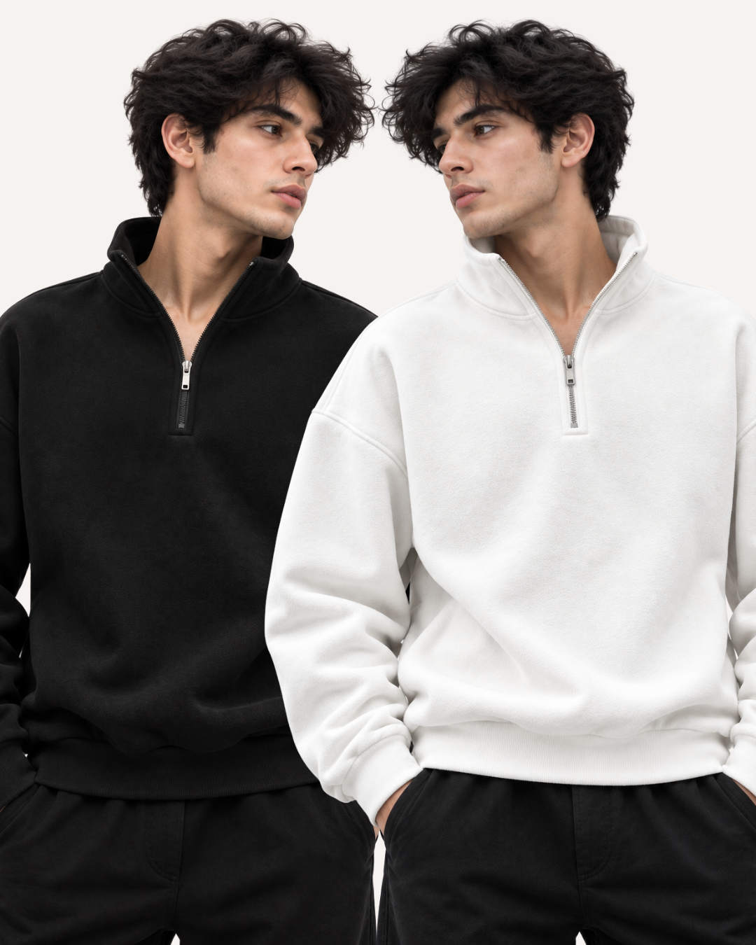 Pack of 2 Premium Fleece Half-Zip Basic Sweatshirts