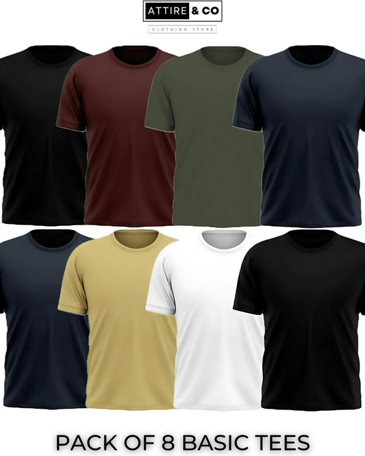 Pack of 8 Plain Half sleeves T-Shirt