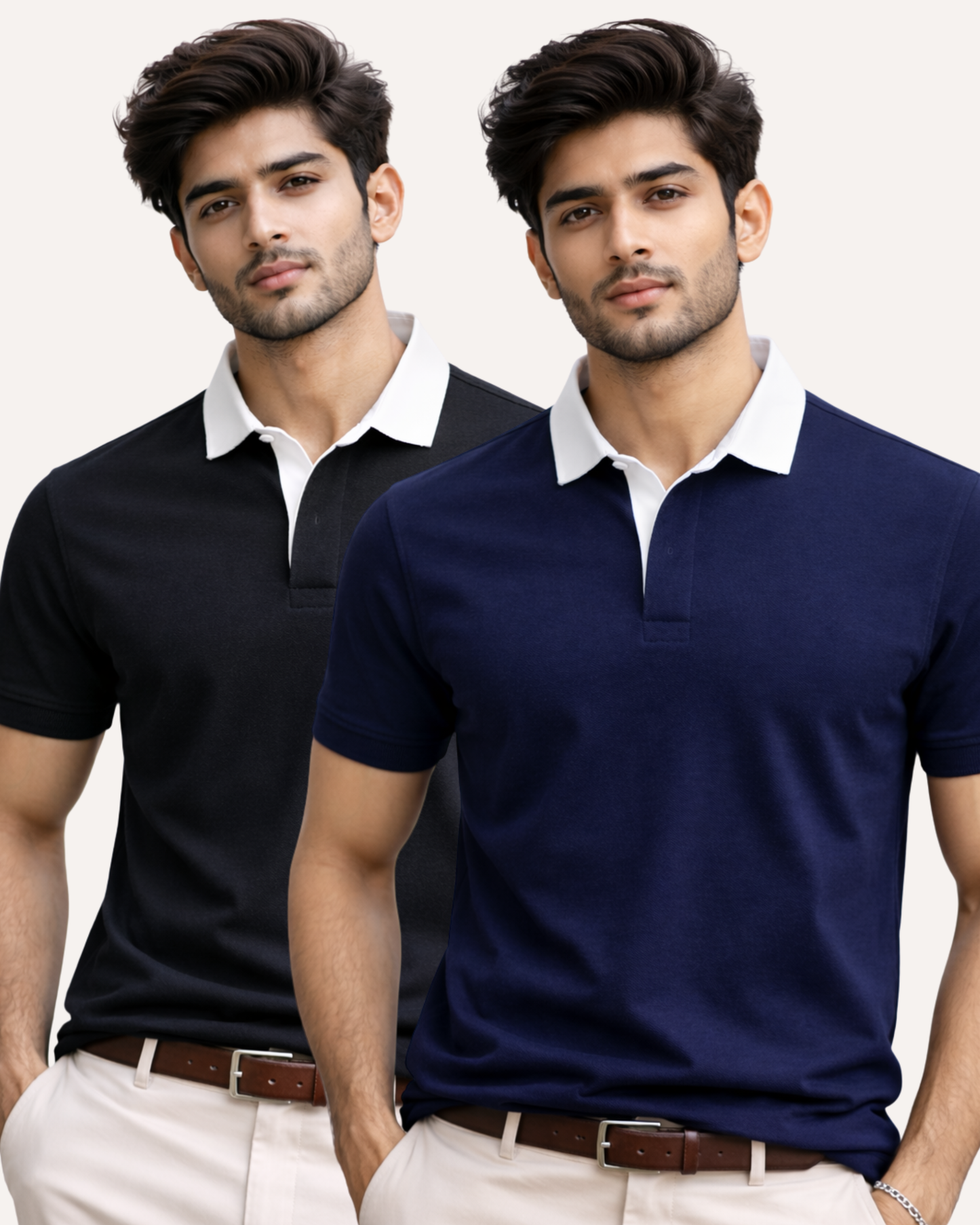Pack of 2 Two Tone Johnny Collar Polos